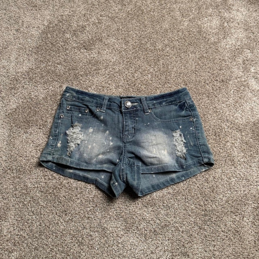 SEDUCTIONS DISTRESSED BLEACH SPLATTER LOW RISE MICRO SHORTS